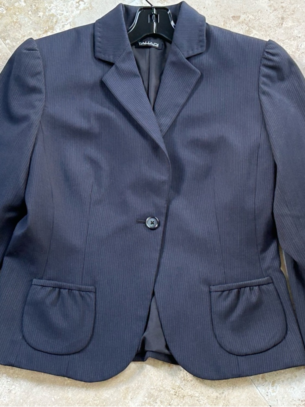 Tahari Dark Navy Pinstripe Single-Button Blazer, Size 8( Size tag is cut off) - Picture 8 of 16